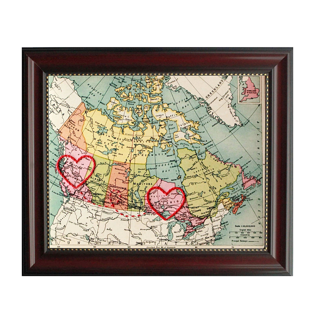 British Columbia to Ontario Connecting Hearts Map